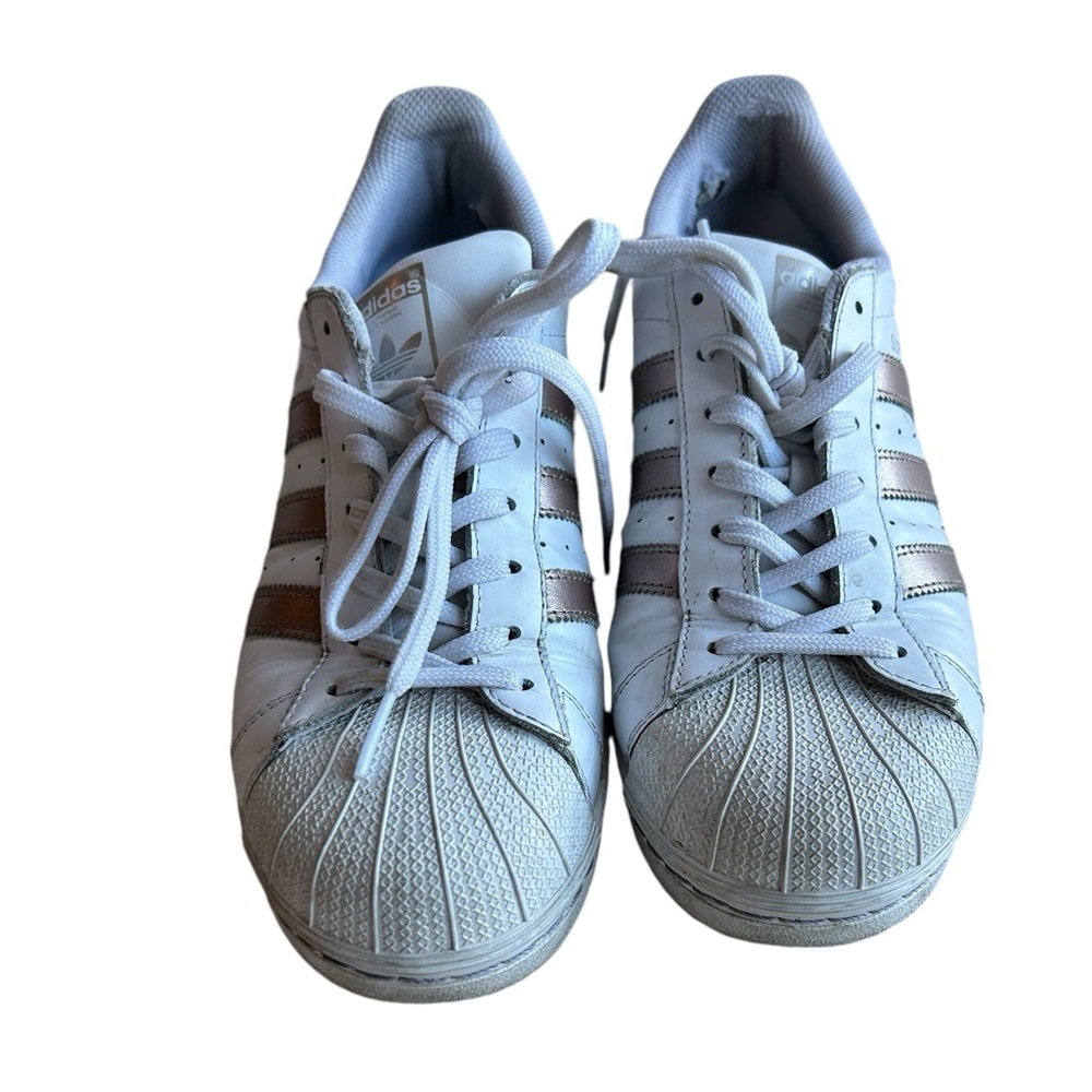 Minimally Worn Adidas Superstars Gold & White - Size 8.5